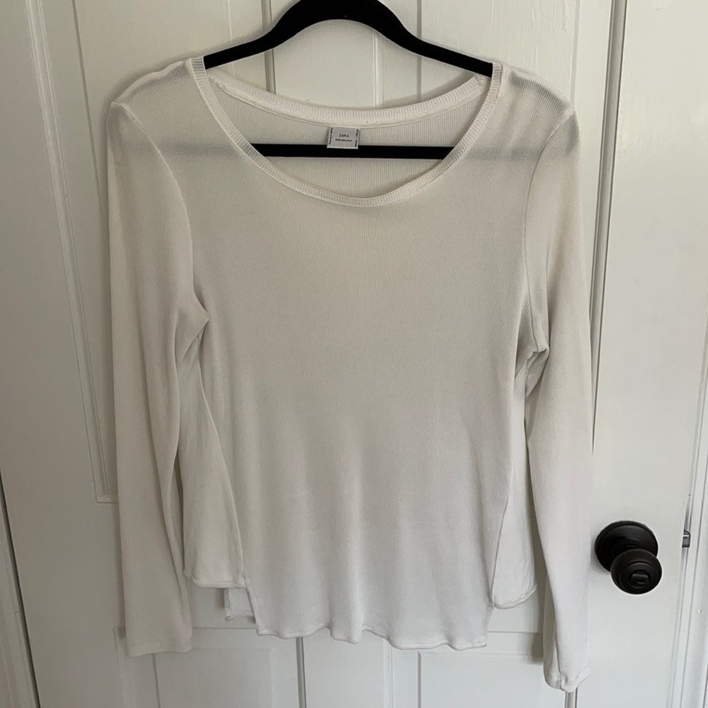 Zara W/B collection white long sleeve top - L